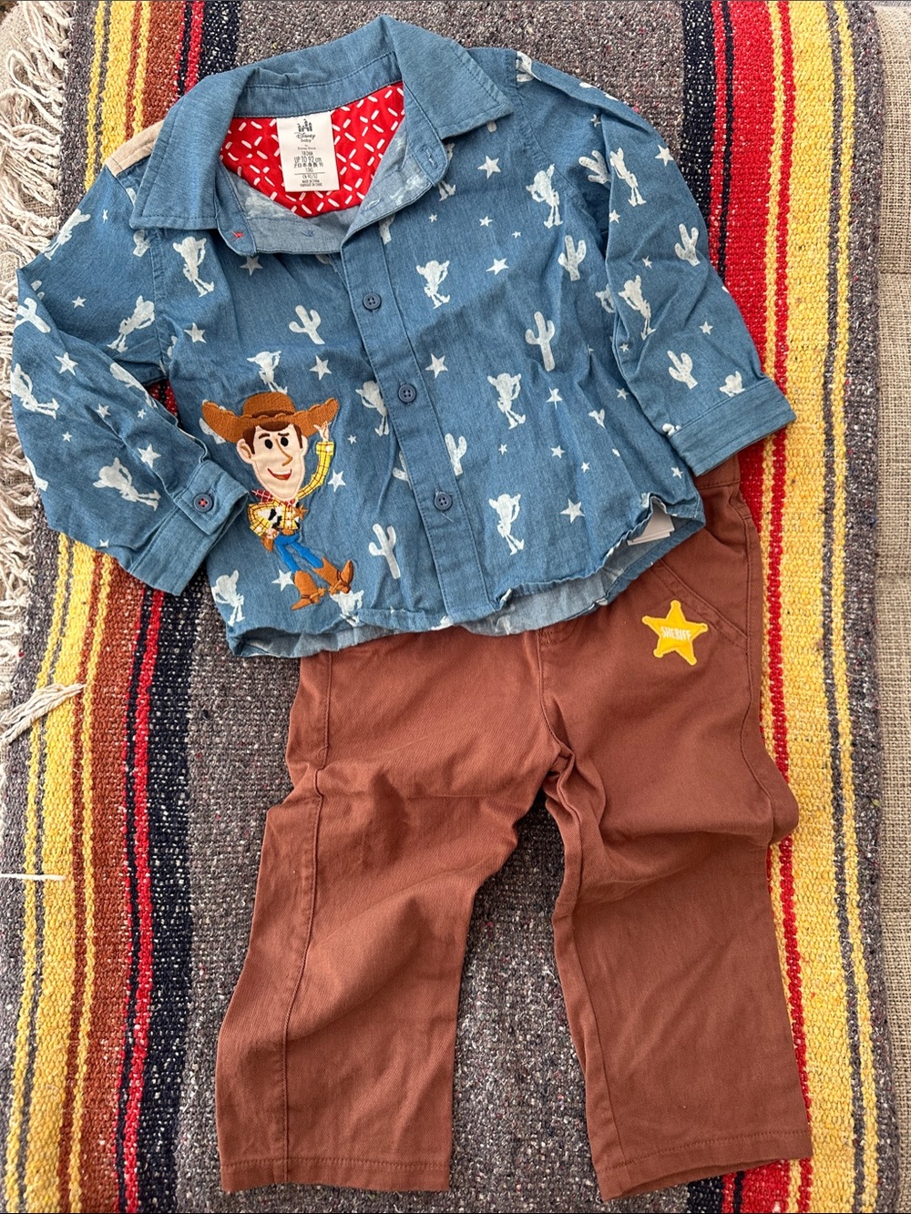 Disney Toy Story Woody Denim Button-Up and Brown Pants Set